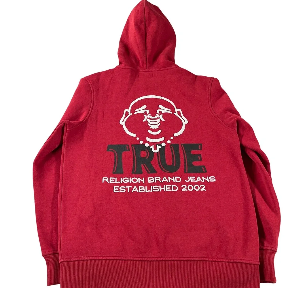 True Religion Mens Red Long‎ Sleeve Pockets Full-Zip Hoodie Size S Streetwear